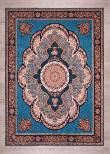 Image of Cotton Bolls Textiles Rugs for Living Room 5x7 Feet Large Size | Lightweight Foldable Carpet for Bedroom & Hall | Easy to Handle During Daily Cleaning | Travel Friendly Printed Rug | Blue
