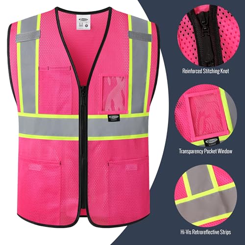 Image of JKSafety Safety Vest for men women Hi Vis Vest with Pockets and Zipper High Visibility Meet ANSI Standard(BX310