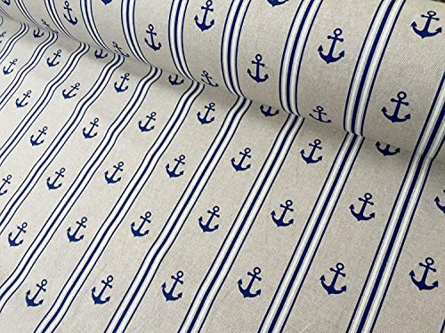 Tissu imprimé à rayures ancre marine bleu marine et blanc en coupon de 2 mètres résistant