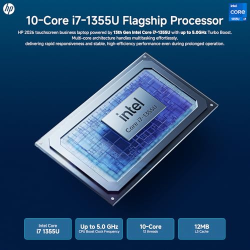 Image of HP 15.6 inch 2026 Touchscreen Laptop, Intel 13th Gen 10-Core i7-1355U(Up to 5.0GHz), 16 GB DDR4 RAM, 512 GB SSD, Intel Iris Xe Graphics, Copilot AI, Wi-Fi 6, Windows 11 Pro, for Business & Student