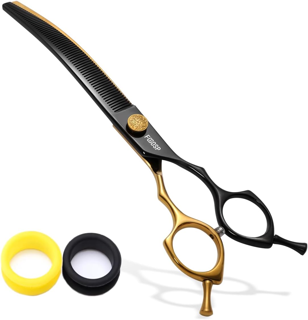 Professional Curved Thinning Shears Dog Grooming Scissors 7.5'' Blue Green Curved Chunkers Shears for Grooming Large Dogs Pet 35 Teeth Japan 440C(Curved Chunkers,Turquoise)