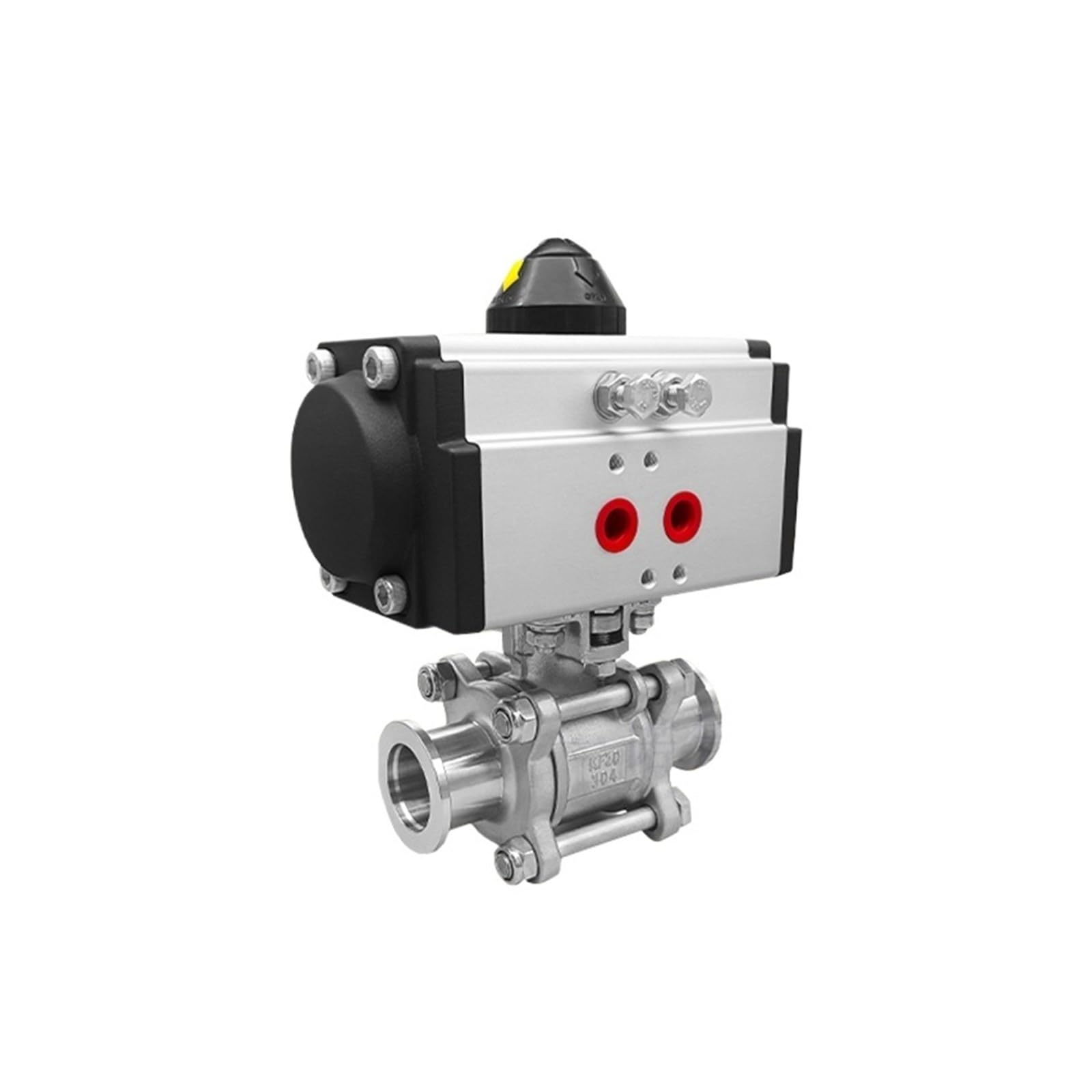 Deniucdd Dn20 Sanitary Stainless Steel Three Piece High Platform Ball Valve Tri Clamp Ferrule Type Ball Valve With Double Acting Cylinder