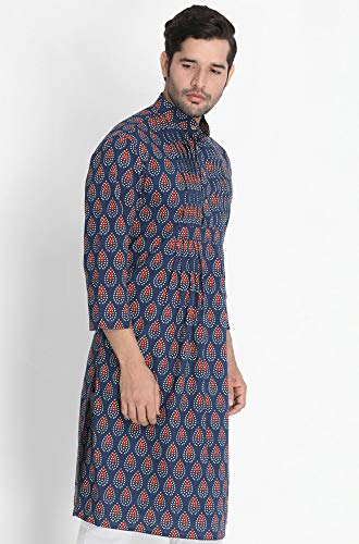 Image of VASTRAMAY Men's Navy Blue Cotton Kurta