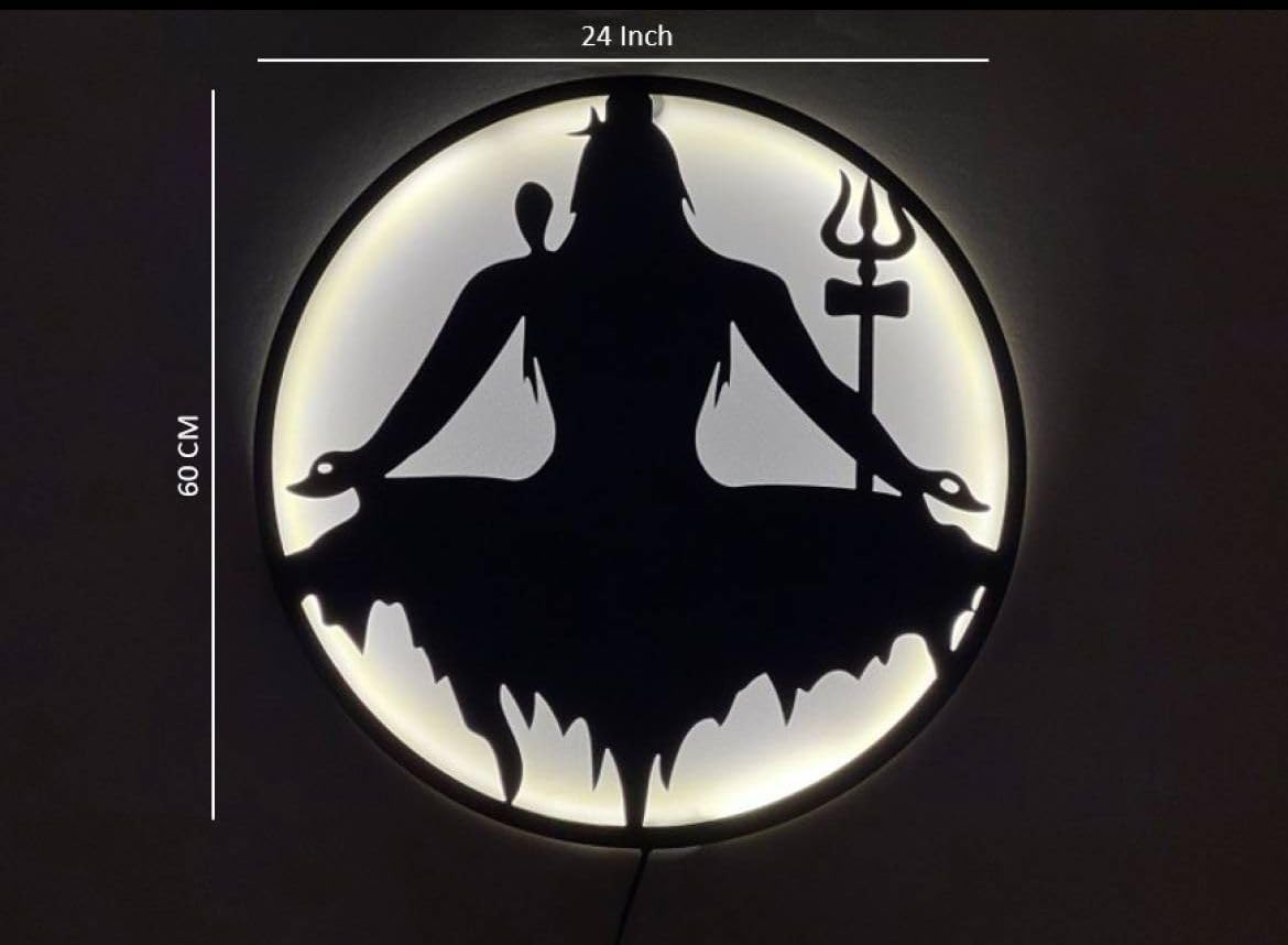 M.K Handicraft Backlit Lord Shiva 24 Inch Mahadev Metal 3D Wall Art with Led Backlight Decorative Showpiece - 60 cm (Iron,Black) (Black) 3