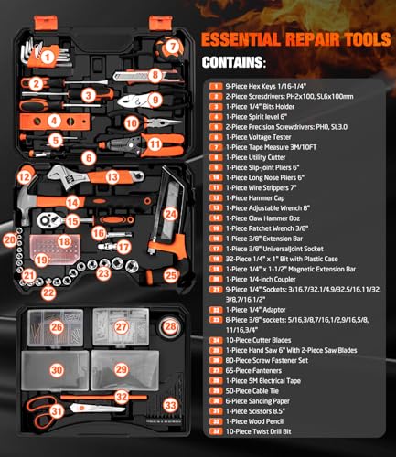 328-Piece Tool Set - Tool Kit Toolbox Storage Case with Drawer, General Household Hand Tool Kit Perfect for Home & DIY Repairs - Image 3