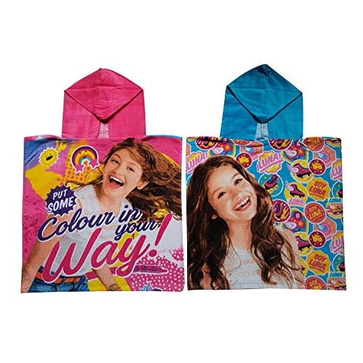 Disney Soy Luna flicka bada poncho med huva av 100 % bomull, två set i färgerna rosa (Put Some Colour in Your Way!) och blå (rullskomotiv)