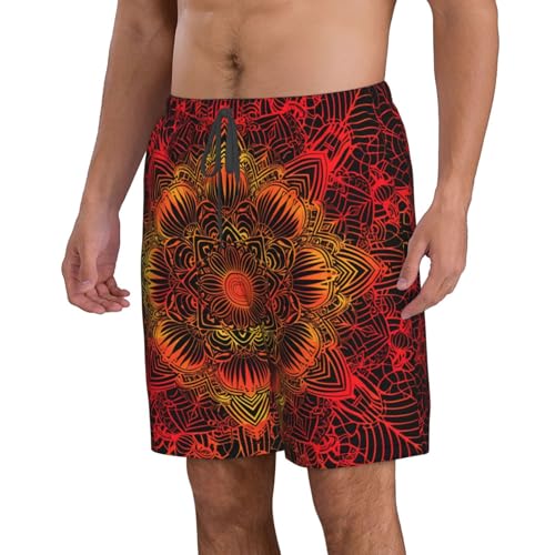 Mandala Sacred Geometric Traditional Folk Black Red Men's Quick Dry Swim Trunks Surfing Beach Mesh Board Shorts2