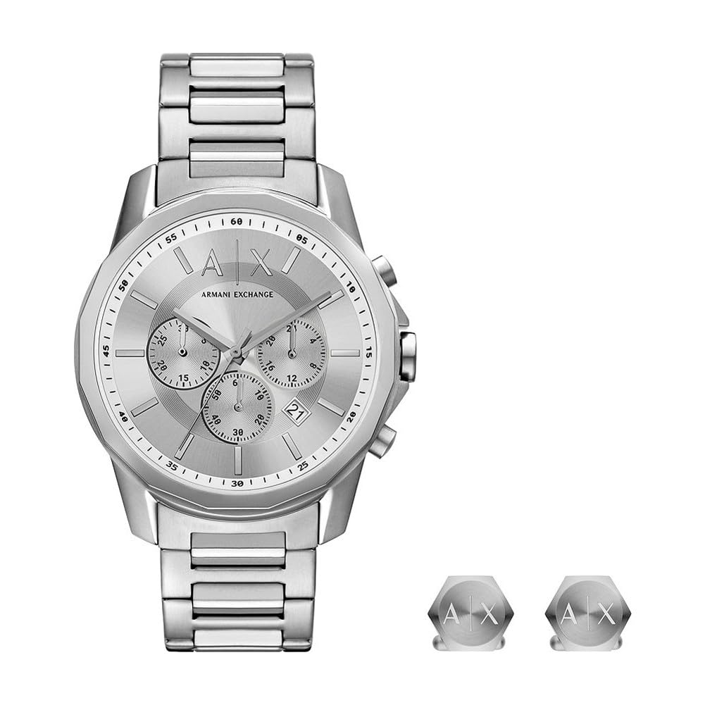 Armani Exchange A|X Men's Chronograph Quartz Watch with Stainless Steel Strap AX7141SET, Silver, bracelet