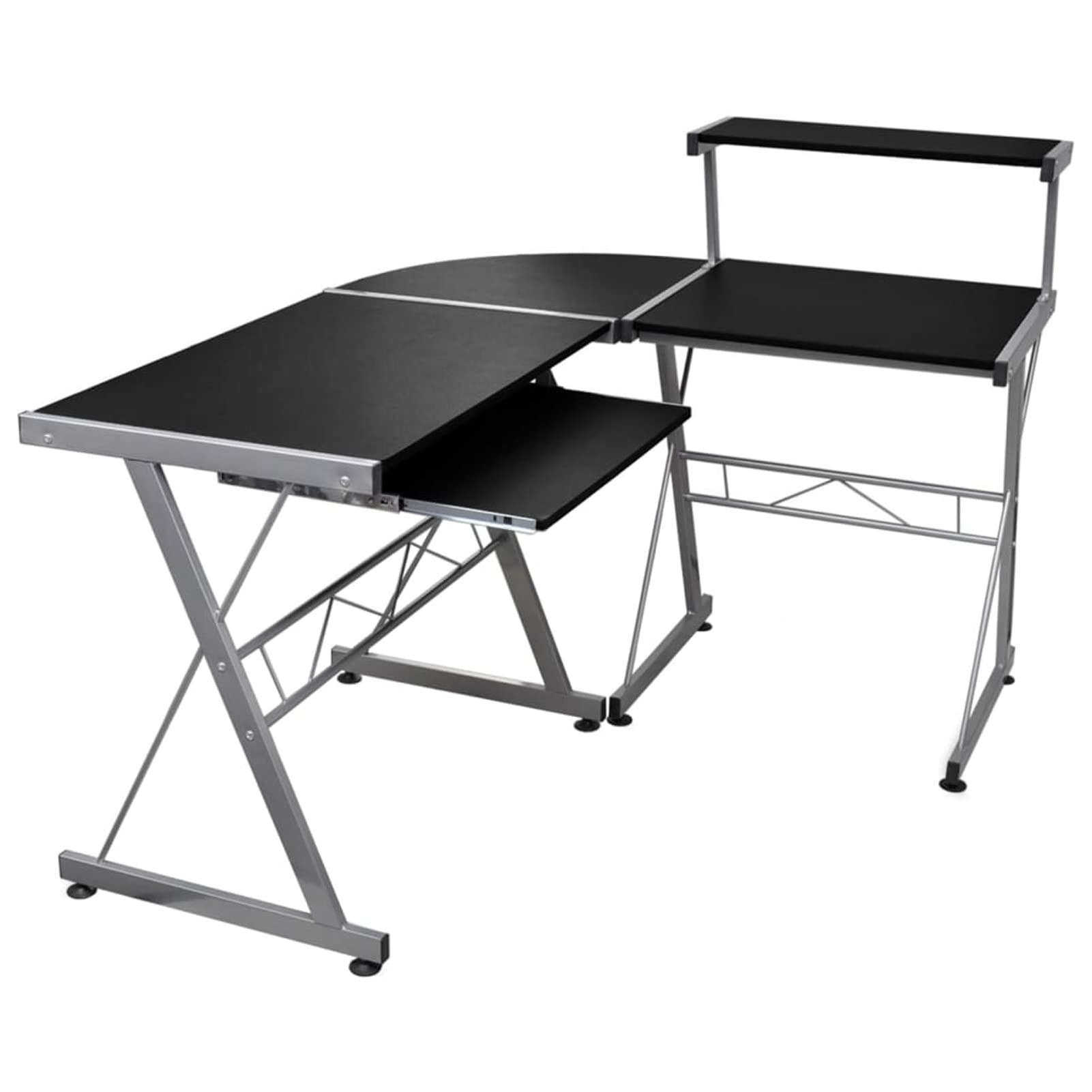 Bureau d'ordinateur d'angle noir, 132 x 112 x 99 cm, en bois, multicouche, bureau, bureau, bureau, bureau, bureau, bureau, bureau, bureau, bureau, bureau, bureau, bureau, mobilier studio