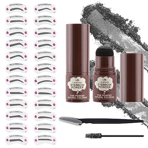 BowJian Eyebrow Stamp Stencil Kit Eyebrow Stencil Kit with 24 Reusable Eyebrow Stencils Eyebrow Shaper Eyebrow Pomade Waterproof Brow Stamp Kit Natural Eye Brow Stencil Kits(Gray Black Eyebrow Kit)