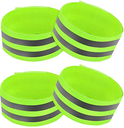KAONESS 4 Pièces Brassard de Sécurité Réfléchissant Brassards de Course Brassards Réfléchissants de Sécurité Brassards de Course Brassards de Sécurité Verts Élastiques Réglables