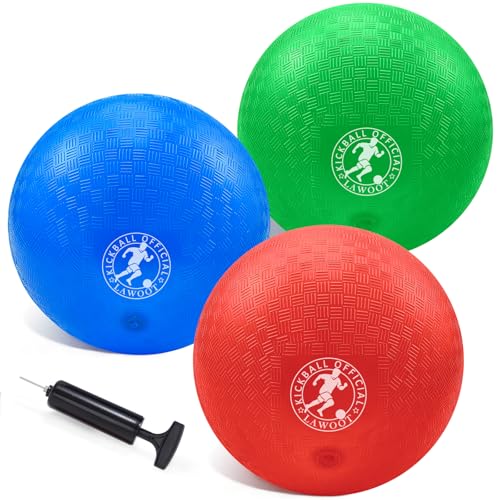 Yelaonen 10 Inch Kickball Playground Ball Dodgeball Balls 4 Square Balls Pack of 3 Dodge Balls for Kids Kickballs Handball for Indoor Outdoor Games Includes Pump