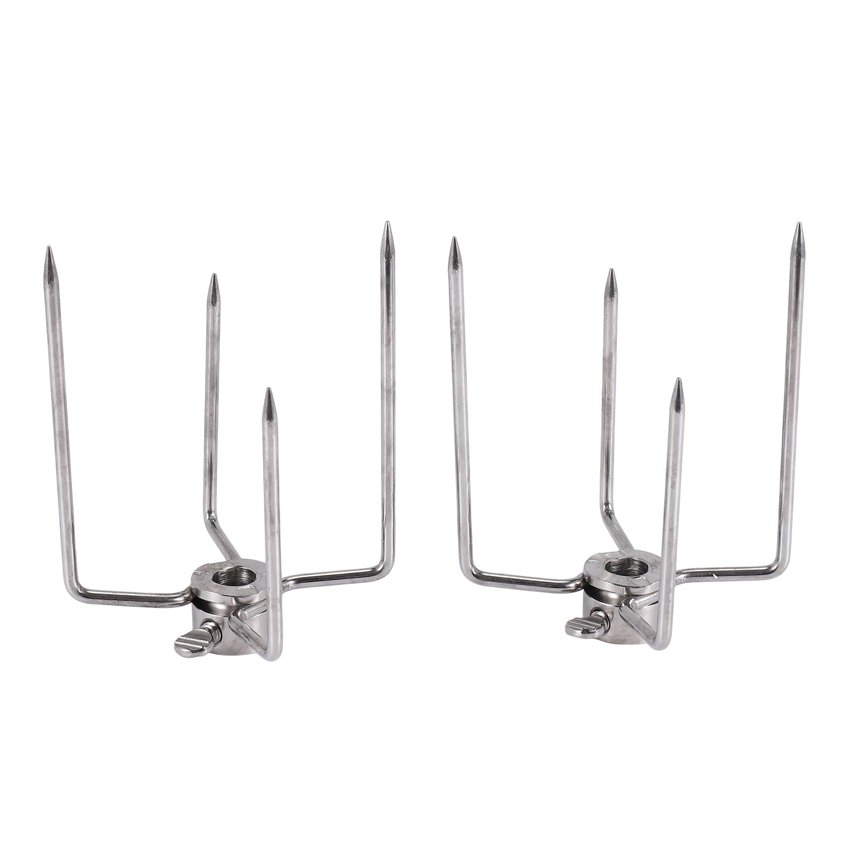 CTRLZS 2Pcs BBQ Rotisserie Meat Forks Clamp Grill Meatpicks Stainless Steel Barbecue Skewer