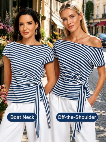 Image of HOTIAN Womens Cap Sleeve T Shirts 2026 Tie Waist Wrap Tops Crew Neck Blouses Dressy Casual Loose Work Business Dressy