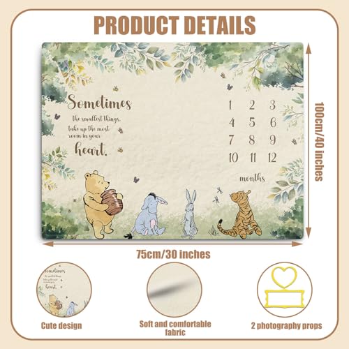 Image of Winnie Milestone Blanket for Baby, Pooh Babies Monthly Blanket, Winnie Quotes Baby Milestone Blankets, Newborn Photography Background Decor, with 8 Holiday Cardstocks