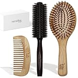 CEPILLO CON COJIN DE AIRE que facilita el peinado, las púas naturales redondas ideales para un masaje capilar, hecho en Bambú - 100% natural Ecológico