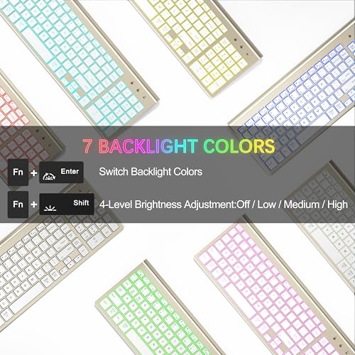 Image of Wireless Backlit Keyboard and Mouse Ultra Slim Combo, TopMate 2.4G Silent Compact 2400DPI Mouse and Scissor Switch Keyboard Set, Batteries Included, for PC /Laptop /Windows /Mac /Gaming - BL Gold White