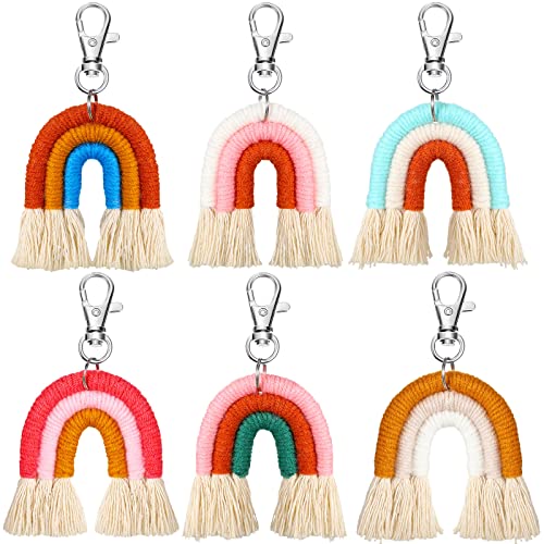 6 Pcs Mini Boho Rainbow Keychain Macrame Weaving Rainbow Tassel Women Keyrings Car Keyring Holder For Bag Wallet Accessories (Pastel Color) #TOP5