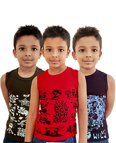 Image of HAP Boys Printed Mega Vest | 100% Cotton Multi Color Tank top |Sleeveless Tshirt