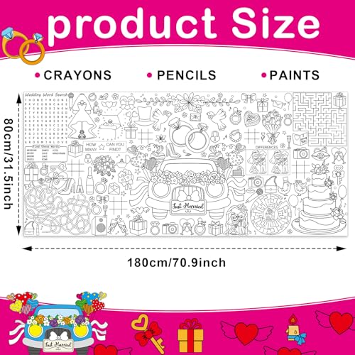 Image of Wedding Giant Coloring Poster for Kids Large Coloring Tablecloth Big Paper Sheets Page Wedding Theme Table Cloth DIY Activity Game Art Crafts Mat Wall Home Classroom Party Decoration Supplies