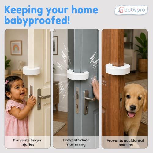Image of BabyPro Finger Pinch U-Shape Door Guard for Kids, Pack of 4, White | Soft Foam, Easy to Install Baby Proofing Finger Pinch Prevention