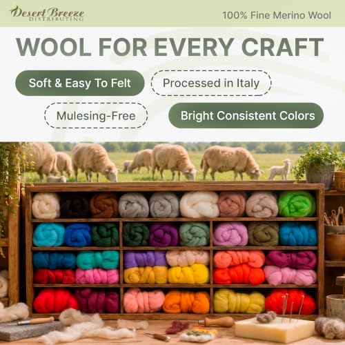 Image of 100% Natural Merino Wool Roving - Premium Combed Top Merino Roving Wool - Tapestry, Spinning, Wet Felting & Needle Felting Supplies - 21.5 Micron - 1 oz - Earth & Neutral, Color Earth