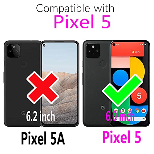 Furiet Compatible with Google Pixel 5 Wallet Case Wrist Strap Lanyard Leather Flip Card Holder Stand Folio Purse Cell Accessories Folio Purse Phone Cover for Pixel5 5G Pixle Five G5 Women Men Green