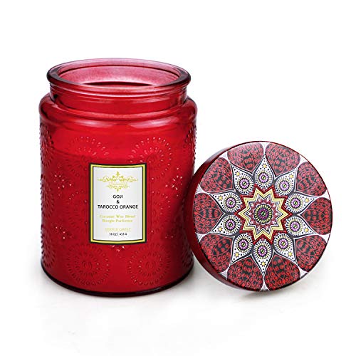 YMing Large Scented Candles 16 OZ, 150H Burn Time with Fresh Scent of Goji and Tarocco Orange for Sweet Home Fragrance in Large metal Tin, Gifts for women