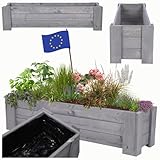 MODO24 Pflanzkübel aus Holz, Hochbeet mit Schutzfolie, Kiefernholz Pflanzkasten Blumenkasten für Outdoor Garten Terrasse Balkon, Wetterfest, Stabil & Dekorativ, 30x117x33 cm Farbe: Grau imprägniert