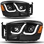 oEdRo LED DRL Headlight Assembly for 06-08 Dodge Ram 1500/06-09 Dodge Ram 2500 3500, Headlamp Replacement w/ Daytime Running Light Black Housing Clear Lens Amber Reflector - Pair Set