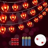 Valentines Day Decorations String Lights,20 Ft 40 LED Heart Red Shape Decor Battery Operated for Ind