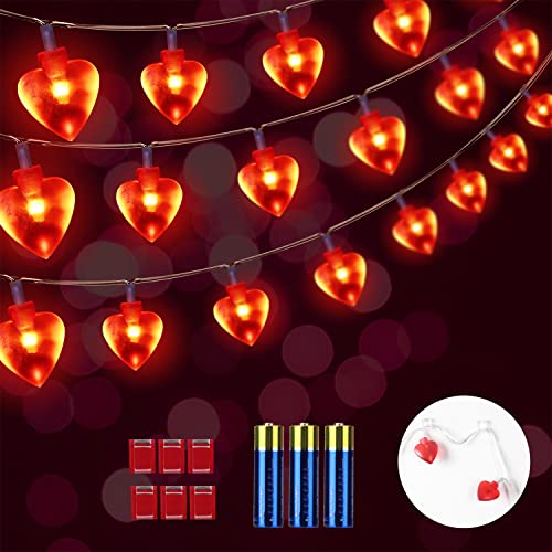 Valentines Day Decorations String Lights,20 Ft 40 Led Heart Red Shape Decor Battery Operated For Indoor Outdoor Home Room Party Wedding Hanging (Battery Include) #TOP4