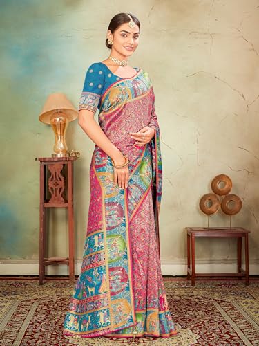 Image of Glory Sarees Women's Luxurious Dola Pure Silk Original Saree Position Print Work Madhubani Inspired Motifs Banarasi Kanjivaram Style Saree With Blouse Piece (Elegant101 Parent)