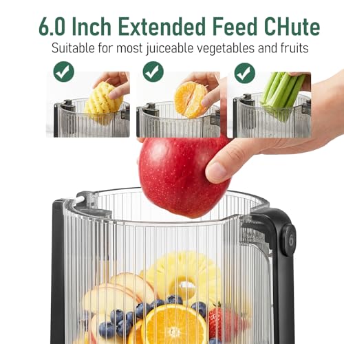 Image of Tiffri&Co Cold Press Juicer, Masticating Juicer for Fruits and Vegetables | 6 inch Wide Feed Chute, 600W AC Brushless Motor, 95% Juice Yield, 50 db Quiet, Suit for Juice Nut Milk & Sorbet,BPA-Free