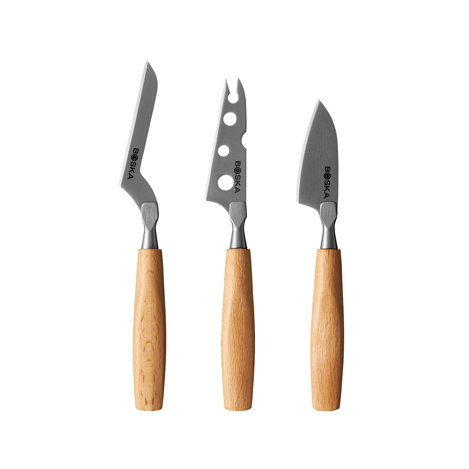 BOSKA Cheese Knife Set Amigo Small - Set of 5 Small Knives for All Cheese Types - Ergonomic Beech Wood Handle - Stainless Steel - Non-stick Thanks to BSF Treatment