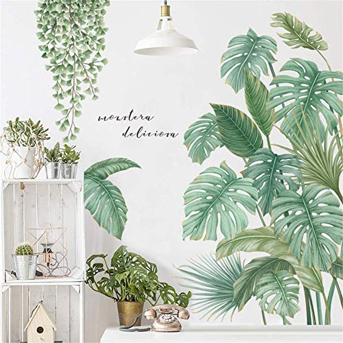 Stickers Muraux Plante Tropical Autocollant Mur Décoratifs Feuilles Verts Grand Décoration Murale Salon Bureau Chambre Fenêtres