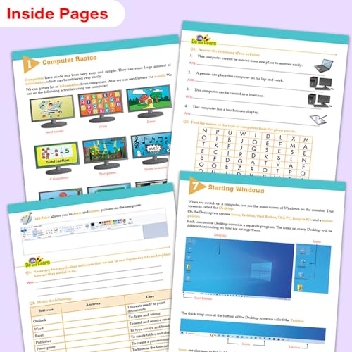 Image of Woodsnipe Beginner Computer Learning Book for Kids Age 6-8| Windows 10 | Class 3 & 4 | Computer , Uses, Parts, Features | Multiple Choice Questions | Quiz & Tests | Answers keys