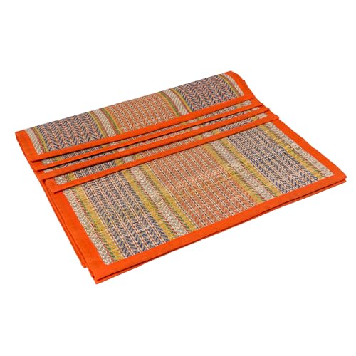 Image of CRAFT OF INDIA Handmade Korai Pai Kusha Grass Pooja Aasan Sitting Floor Mats (1.5X1.5 ft (4pcs Combo)