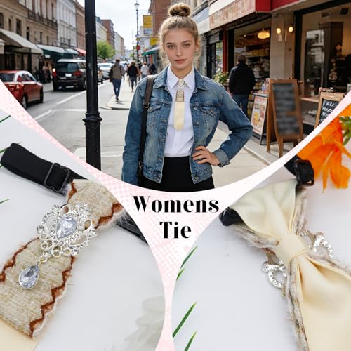 Image of Rhinestone Ties for Women, Skinny Neck Tie for Women Business Prom