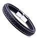 Elegant Black Cuff Genuine Leather Bracelet for Men with Elegant 316L Stainless Steel Clasp