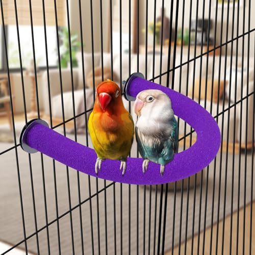 Image of RYPET Parrot Perch Rough-surfaced - Quartz Sands Bird Cage Perches for Medium to Large Bird, U Shape Purple Small