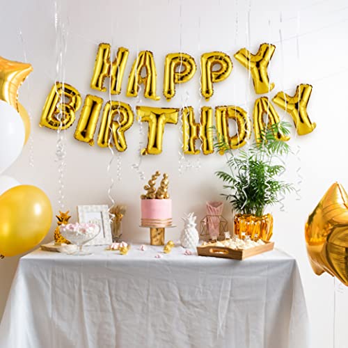 Happy Birthday Banner, 3D Balloon Letters For Birthday Party (16") Inflatable Gold Birthday Party Supplies For Adults And Kids, Mylar Foil Letter Balloons With Ribbon For Event And Party Decorations #TOP1