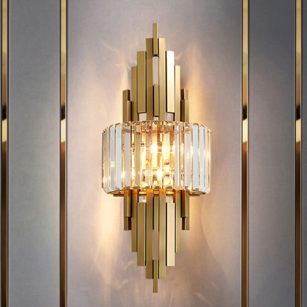 HUAYUSEDF Wall Light Luxury Crystal Sconces Gold Lights Bedside Lamp Aisle Lighting Fixture for Bedroom Bathroom Hallway Staircase Living Room,E14*2 Interesting