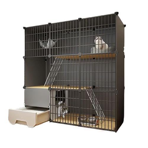 ゲージ 猫、3段 ゲージ 猫、トイレ付き猫ケージ、猫ベビーサークル猫エンクロージャ小動物、1-3匹の猫に最適な運動場所 (111*39*109cm,猫用ケージ + トイレ + 猫用スコップ + はしご)