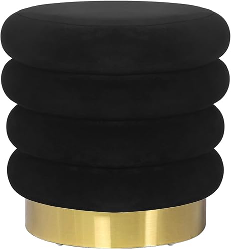 Homebeez Taburete otomano moderno de terciopelo redondo para mesa de centro con base dorada (negro)