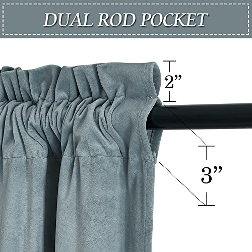 Image of RYB HOME Stone Blue Velvet Curtains 72 inches- Blackout Curtains for Bedroom Modern Elegant Luxury Decoration for Small Window Kid Room, Stone Blue, W52 x L72 inches, 2 Panels | Blackout Curtains, Modern Elegant Luxury Decoration, for Laundry & Dormitory, Stone Blue, W52 x L72, 2 Panels