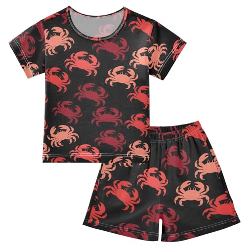ALAZA Red Crab Cute Pajamas Set Short Sleeve Cotton Sleepwear Summer Pjs 2 Piece 5-14Y