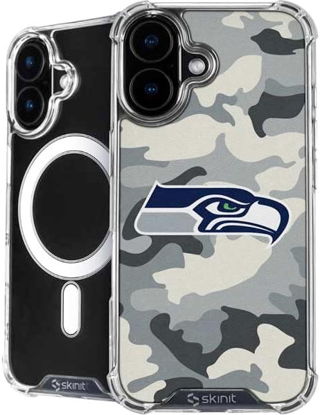 Skinit Phone Case Compatible with MagSafe iPhone 16 - Officially Licensed NFL Seattle Seahawks Black & White Design