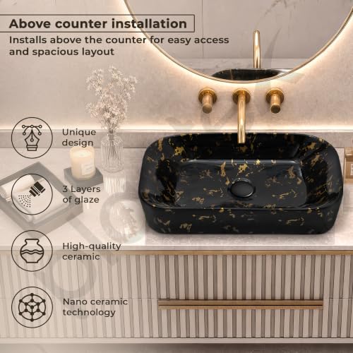 Image of Plantex Tabletop Wash Basin for Bathroom /Designer Ceramic Basin /Rectangle Countertop Wash Basin /Home /Office (21.5 x 14 x 4.5 Inch)