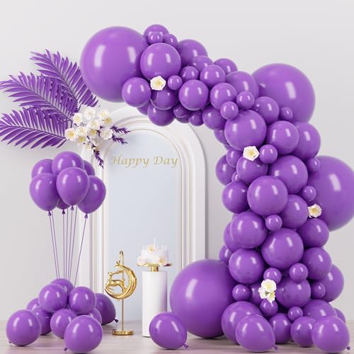 Image of Voircoloria 130pcs Purple Balloons Different Sizes 18 inch 12 inch 10 inch 5 inch Party Latex Balloons for Birthday Baby Shower Halloween Wedding Valentine's Day Party Bachelorette Decorations